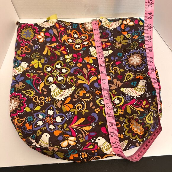 Handmade Boho Floral Tote Bag | Brown & Lime Green Bird Print Shoulder Bag - Picture 1 of 9